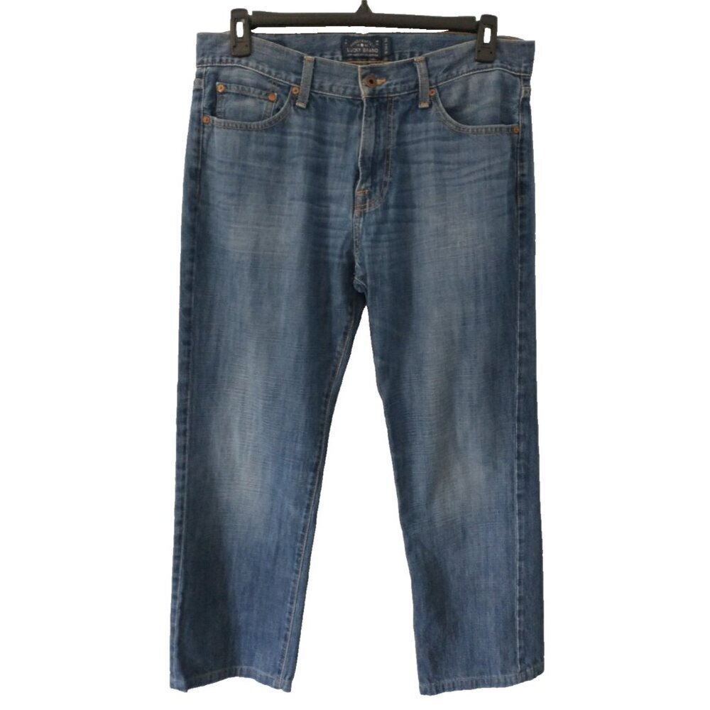 Lucky Brand Women's 221 Original Straight Jeans Blue Logo Cropped - Size 34x27.5